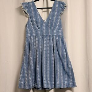 Peyton & Parker Blue Floral Stripe Cotton Cottagecore Mini Dress M 100% Cotton